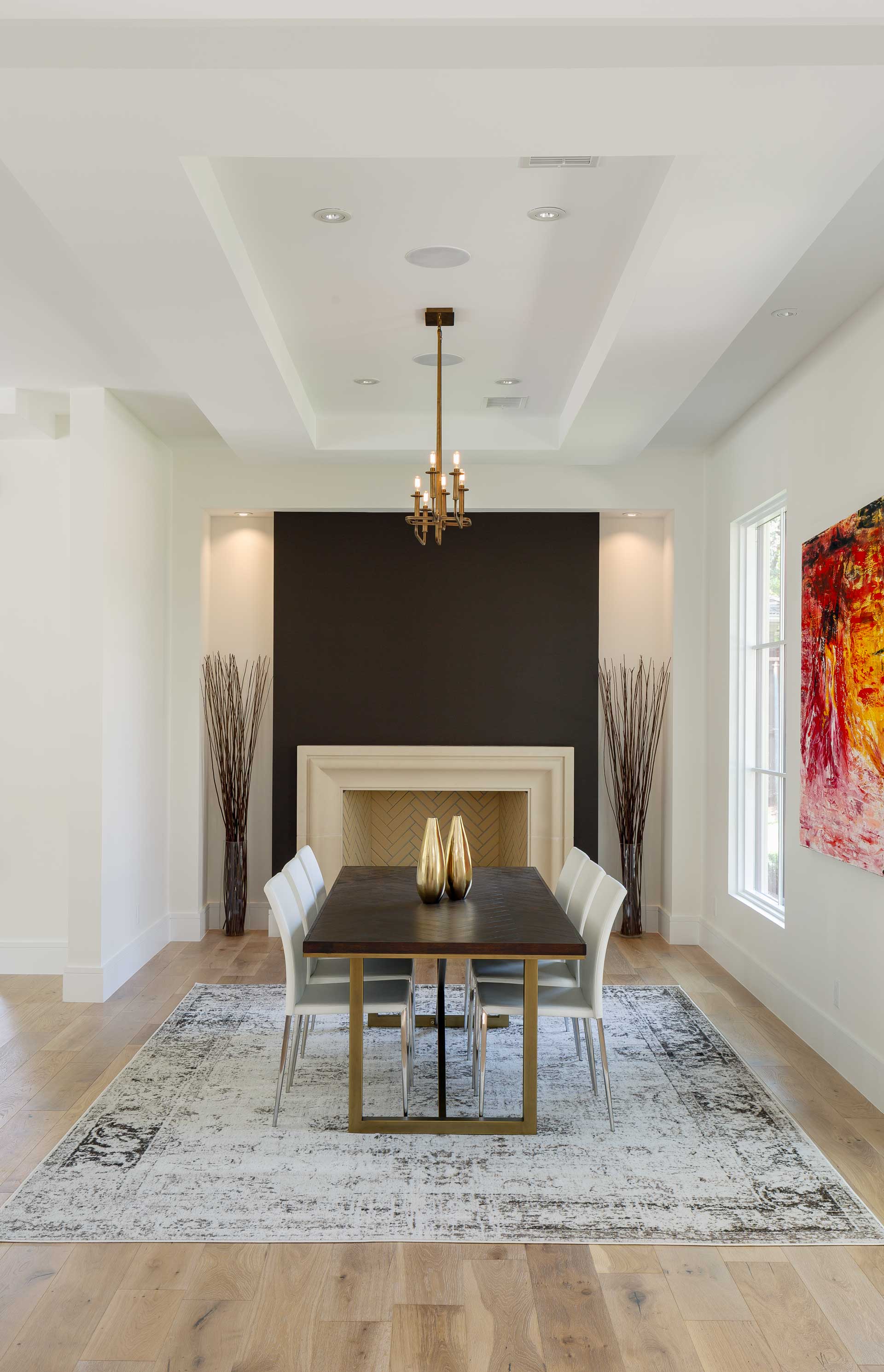 a room with a table and chairs