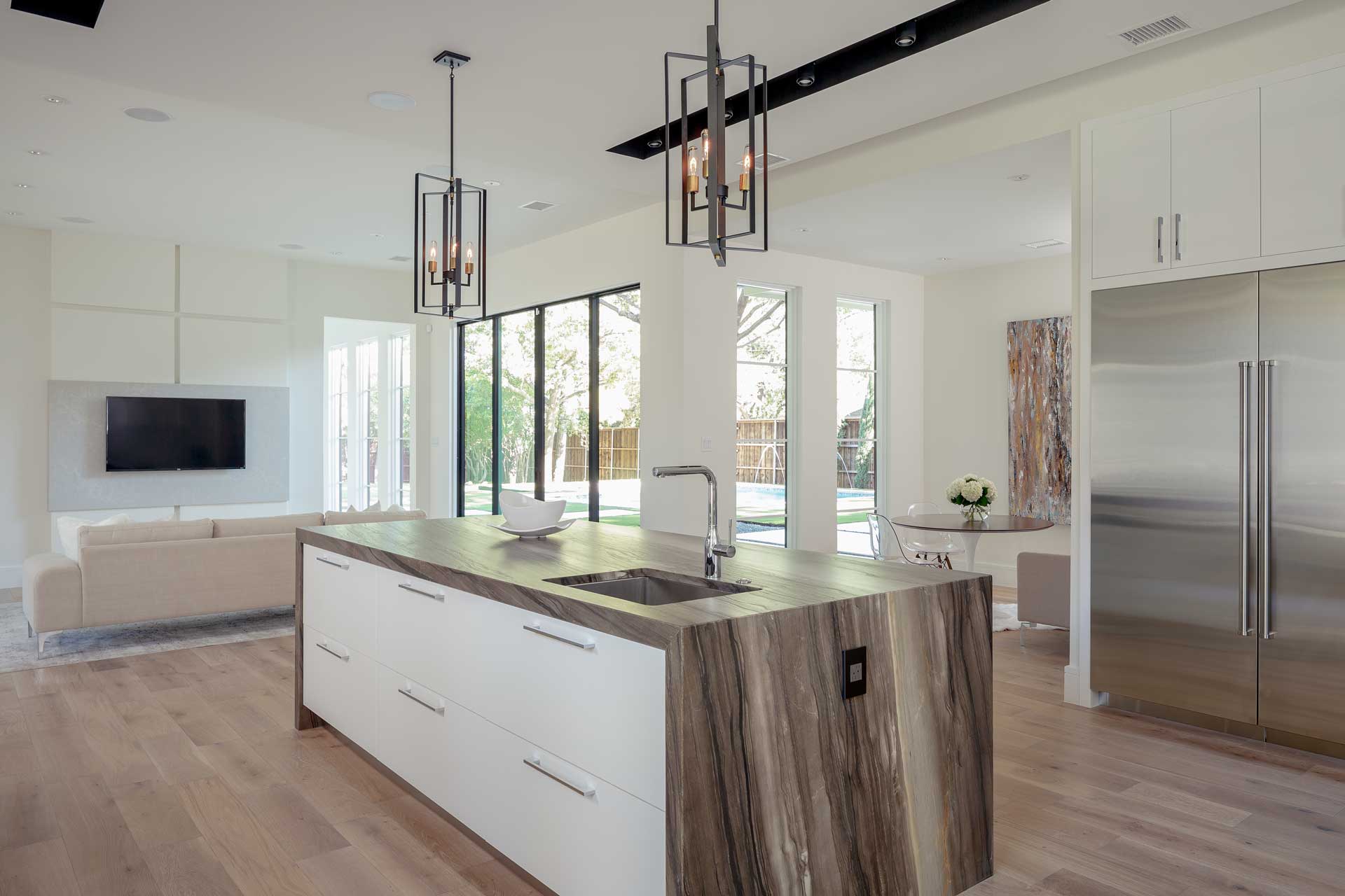 a kitchen with a large island